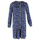 Diane Von Furstenberg Printed Pleated Long-Sleeve Dress in Navy Blue Silk