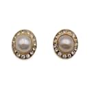 Vintage Gold Metal Faux Pearls Rhinestones Clip On Earrings - Chanel