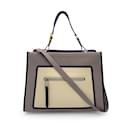 Grey Beige Black Leather Runaway Tote Bag with Two Straps - Fendi