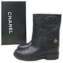 Chanel 2016 Camellia Flower Black Leather Mid Calf Boots