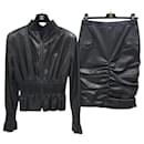 Tom Ford Black Leather Jacket Skirt Suit