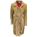 Dries Van Noten Camel Belted lined Breasted Crinkled Cotton Coat - Autre Marque