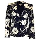 Michael Kors Collection Black / White Floral-Print Crepe Cady Tailored Jacket - Autre Marque