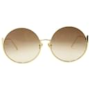 Linda Farrow – Olivia – Übergroße runde Sonnenbrille aus goldfarbenem Metall