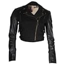 Burberry Brit Cropped Biker Jacket in Black Cotton and Leather