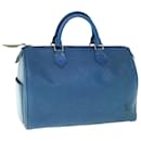 Louis Vuitton Epi Speedy 30 Bolsa de Mão Azul Toledo M43005 LV Auth ep2684