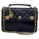 Rare Chanel Vintage Timeless Classic CC lined Turn Lock Shoulder Bag Black