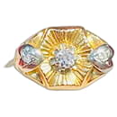 Old ring in yellow and white gold 18 carats set with 3 White Stones. - Autre Marque