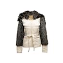 Jaqueta vintage branca e carvão Omo Norma Kamali de seda e pele sintética tamanho US XS - Autre Marque