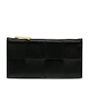 Porte-cartes en cuir zippé Bottega Veneta Intrecciato noir