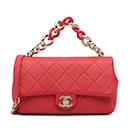Bolso satchel pequeño con solapa y cadena elegante de piel de cordero Chanel rojo