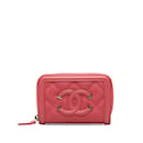 Petit portefeuille zippé en filigrane rose Chanel CC Caviar