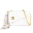 White Chanel CC Lambskin Tassel Crossbody Bag
