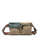 Tan Gucci GG Canvas Web Double Pocket Belt Bag