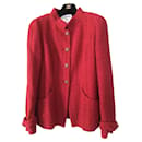 Jacke aus rotem Tweed mit CC-Juwelenknöpfen - Chanel