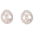 NEUF BOUCLES D'OREILLES CHANEL PUCES LOGO CC STRASS METAL ARGENTE EARRINGS - Chanel