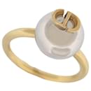 NEW CHRISTIAN DIOR PEARL LOGO CD T RING49 IN GOLDEN METAL PEARL NEW RING - Christian Dior