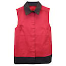 Jil Sander Color Block Sleeveless Buttoned Top in Red Polyester