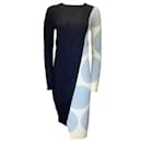 Stella McCartney Navy Blue / White / Light Blue Long Sleeved Wool Knit Midi Dress - Autre Marque