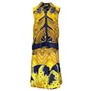 Hermès Vintage Bleu Marine / Ensemble deux pièces chemisier et jupe en soie à imprimé foulard doré - Autre Marque