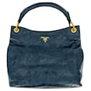 Hobo Shoulder Bag Vitello Leather Blue - Prada