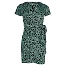 Diane Von Furstenberg Printed Wrap Mini Dress in Teal Silk