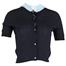 Miu Miu Knit Buttoned Top in Navy Blue Cotton