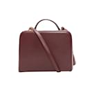 Burgundy & Beige Mark Cross Grace Box Small Leather & Wicker Handbag - Autre Marque