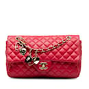 Red Chanel Medium Lambskin Valentine Heart Charms Single Flap Shoulder Bag