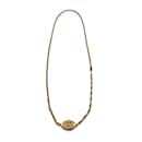 Vintage 1970s Gold Metal Long Oval Medallion Necklace - Chanel