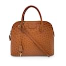 Hermès Vintage 1992 Tan Ostrich Leather Bolide 35 Bag with Strap