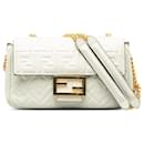 Fendi White Zucca Embossed Midi Baguette