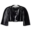 New CC Pearl Buttons Black Leather Crop Jacket - Chanel