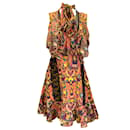 Prabal Gurung Multicolored Printed Tie-Neck Lace Trimmed Silk Dress - Autre Marque