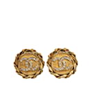 Gold Chanel CC Rhinestone Clip on Earrings