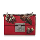 Bolso bandolera pequeño con candado bordado Gucci rojo
