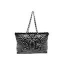 Black Chanel Quilted Cotton Fringe & PVC Tote Bag
