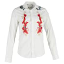 Camisa de botões bordada com dragão Gucci em algodão branco