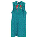 Gucci Floral-Embroidered Lace Mini Dress in Turquoise Cotton