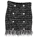 Balmaın 8-Falda de tweed con flecos y botones en viscosa negra - Balmain