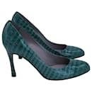 Sergio Rossi Croc Embossed Pumps in Green Patent Leather