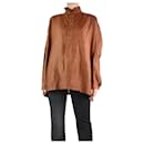 Brown ruffle collar silk oversized shirt - size UK 10 - Autre Marque