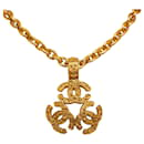 Chanel Gold Halskette mit dreifachem CC-Anhänger
