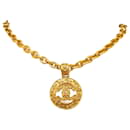 Chanel Gold CC Halskette mit rundem Anhänger