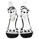 Black/White Rockstud Ankle Wrap Sandals - Valentino