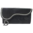CHRISTIAN DIOR SADDLE WALLET LEATHER AND BLACK EMBROIDERED OBLIQUE CANVAS WALLET - Christian Dior