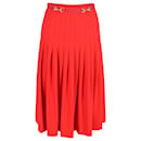 Gucci Horsebit Pleated Midi Skirt in Red Wool