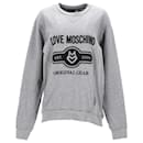 Maglione Love Moschino Original Gear Print in cotone grigio