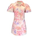 Leo Lin Pink / Lilafarbenes, kurzärmliges Minikleid aus Baumwolle mit buntem Blumenmuster - Autre Marque