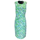 Michael Kors Collection Blue / White / Green Floral Printed Sleeveless Midi Dress - Autre Marque